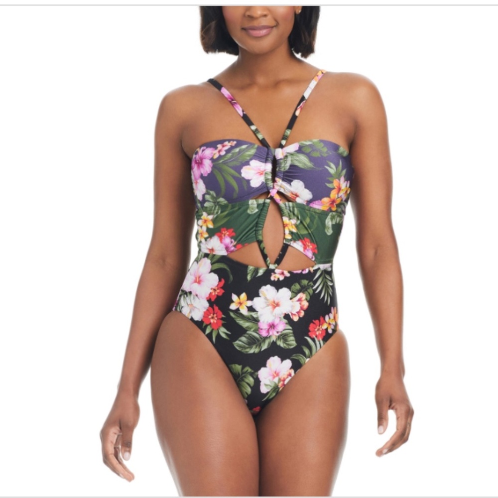 Bar Iii Women's Floral-Banded Keyhole One-Piece Swimsuit,